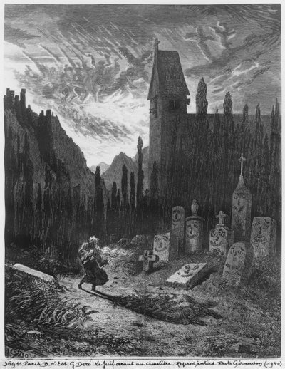 The Wandering Jew in the Cemetery (engraved by Octave Jahyer) by Gustave Dore